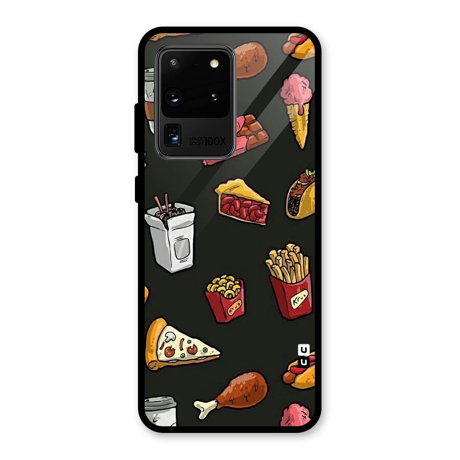 Foodie Pattern Glass Back Case for Galaxy S20 Ultra