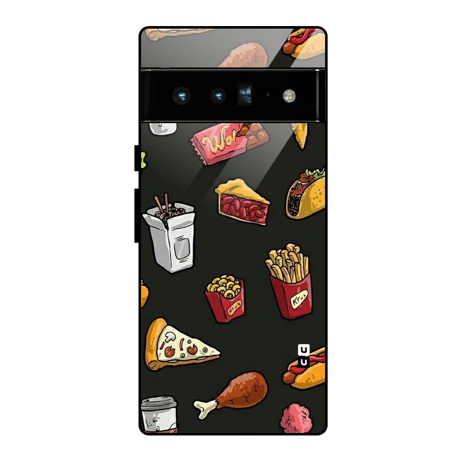 Foodie Pattern Glass Back Case for Google Pixel 6 Pro