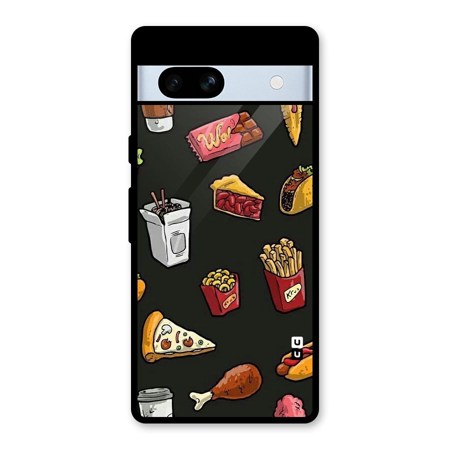 Foodie Pattern Glass Back Case for Google Pixel 7a