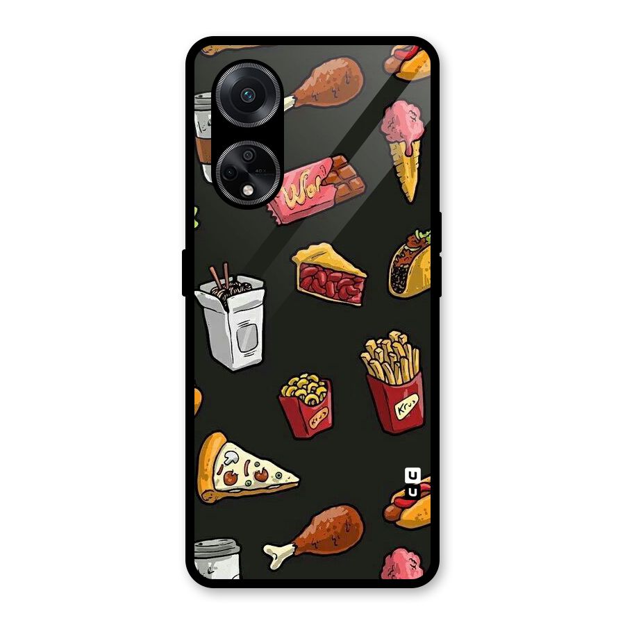 Foodie Pattern Glass Back Case for Oppo F23