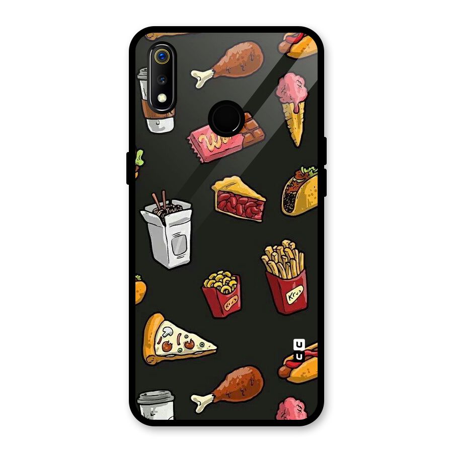 Foodie Pattern Glass Back Case for Realme 3i