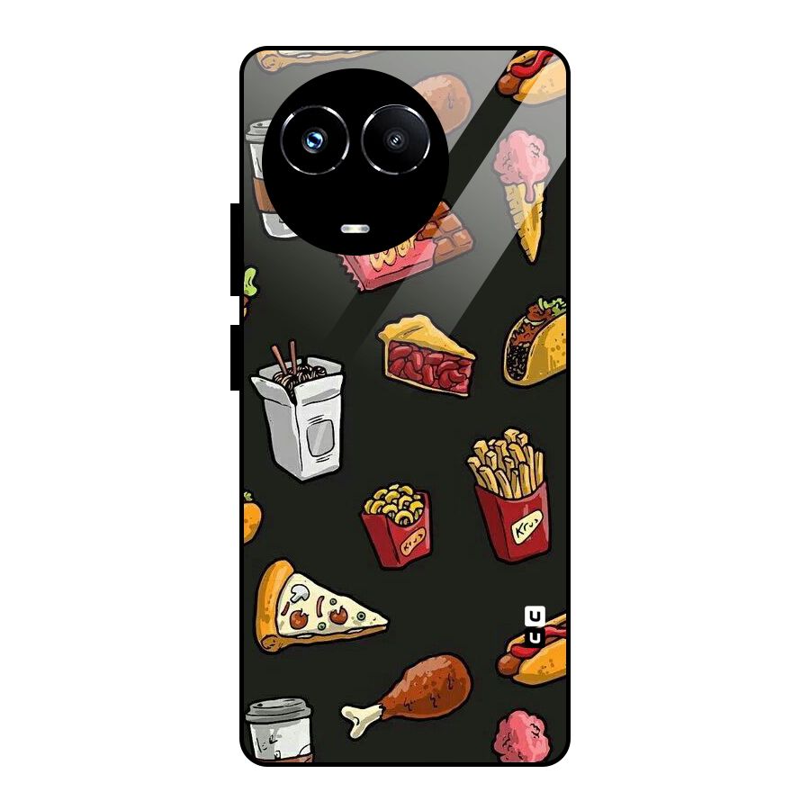 Foodie Pattern Glass Back Case for Realme Narzo 60X