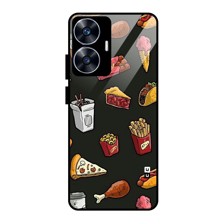 Foodie Pattern Glass Back Case for Realme Narzo N55
