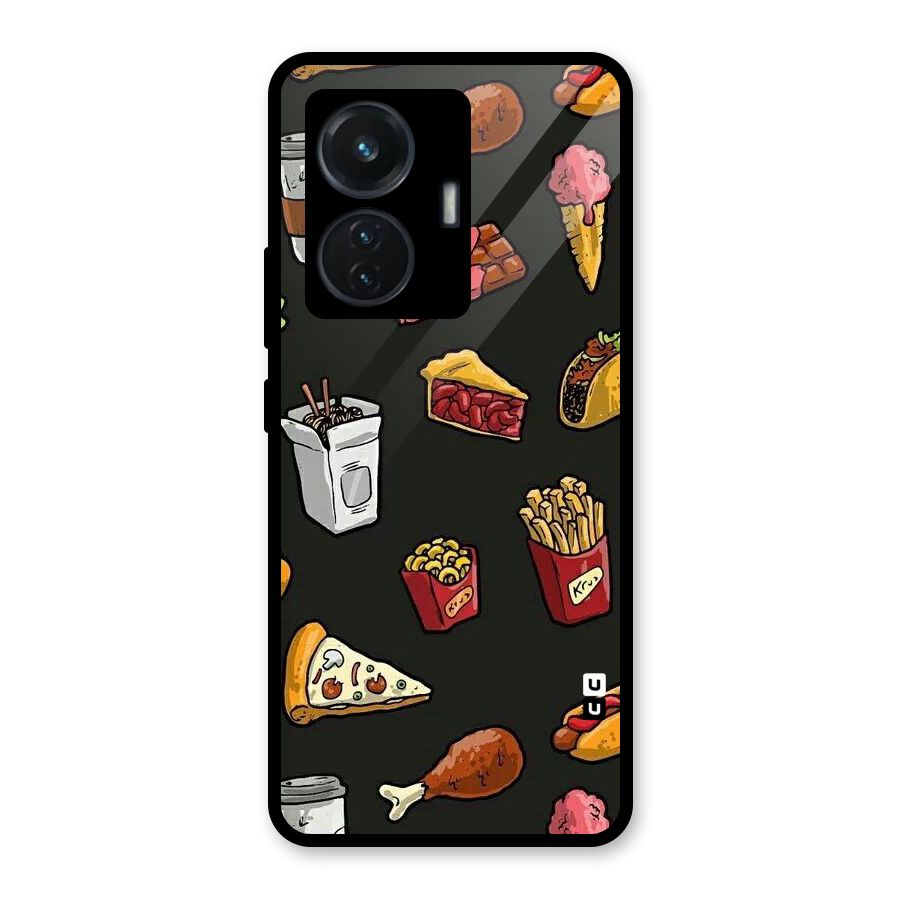 Foodie Pattern Glass Back Case for Vivo T1 44W