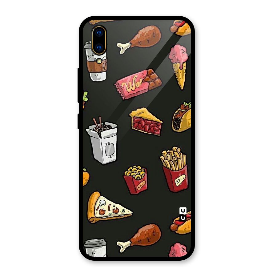Foodie Pattern Glass Back Case for Vivo V11 Pro