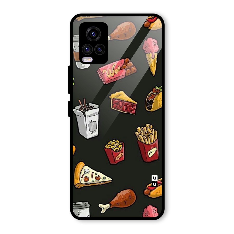 Foodie Pattern Glass Back Case for Vivo V20 2021
