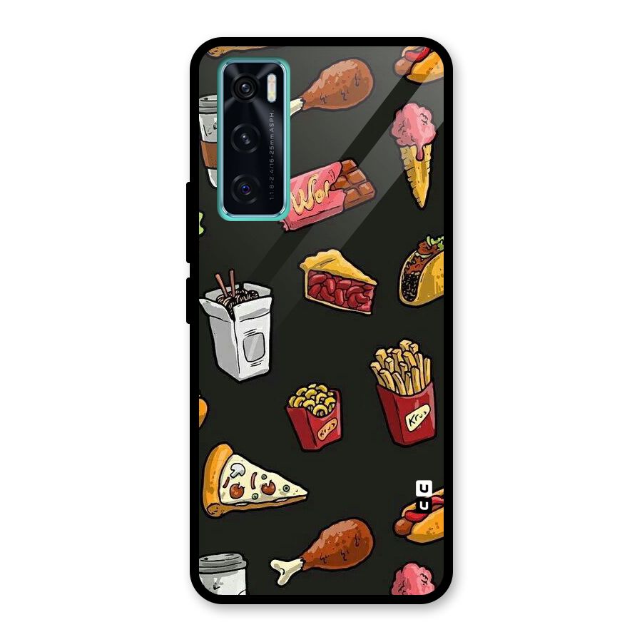 Foodie Pattern Glass Back Case for Vivo V20 SE