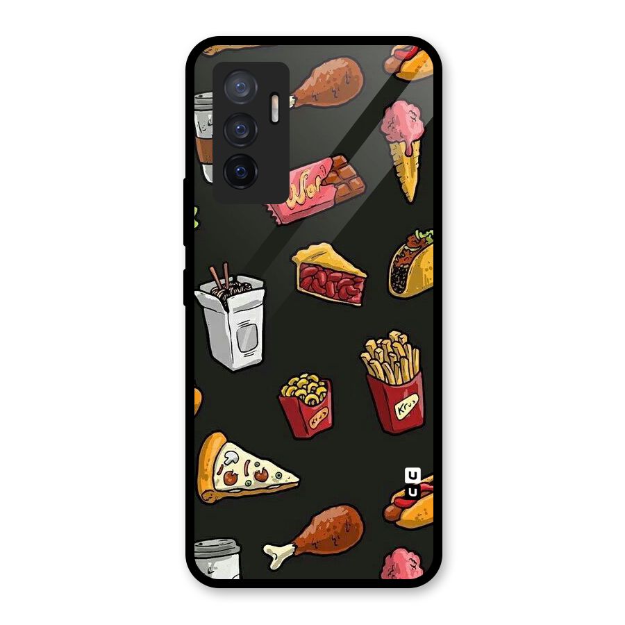 Foodie Pattern Glass Back Case for Vivo V23e