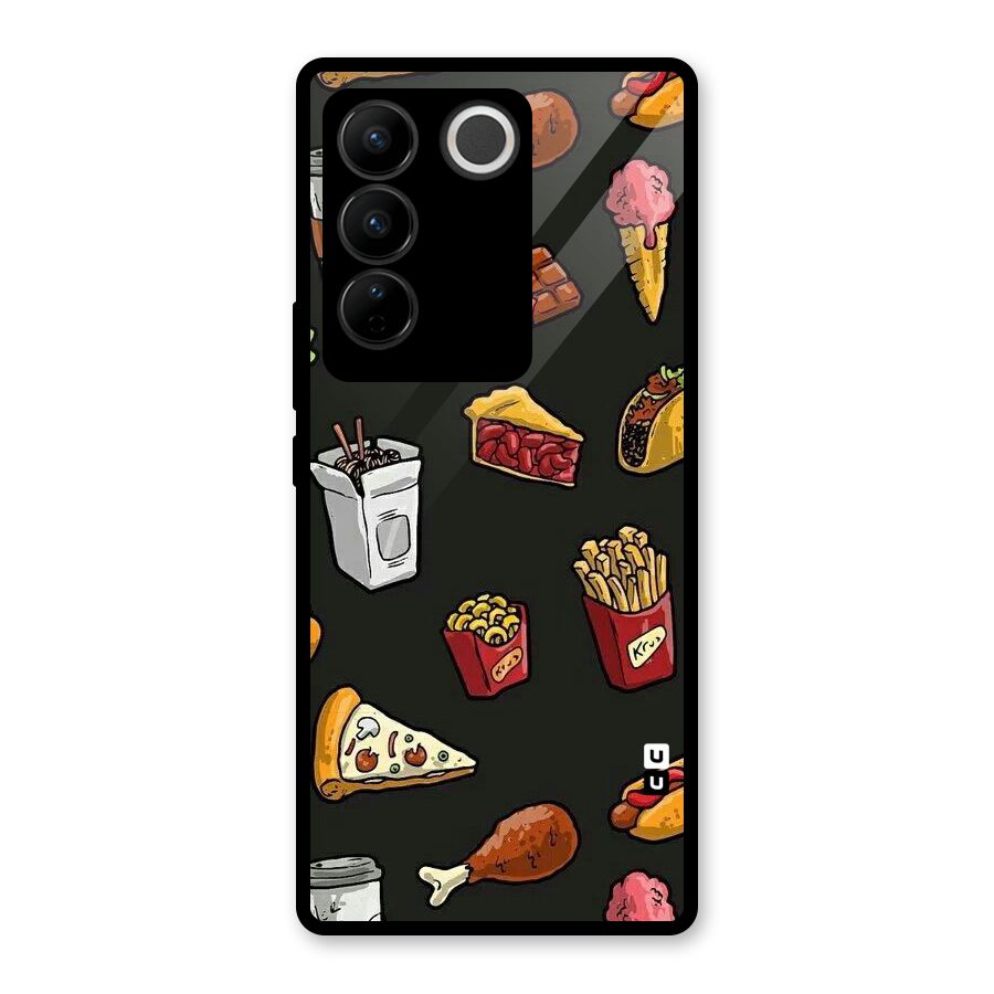 Foodie Pattern Glass Back Case for Vivo V27