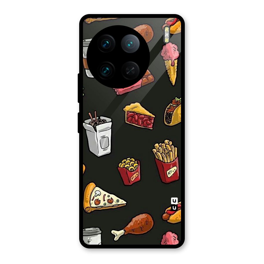 Foodie Pattern Glass Back Case for Vivo X90 Pro