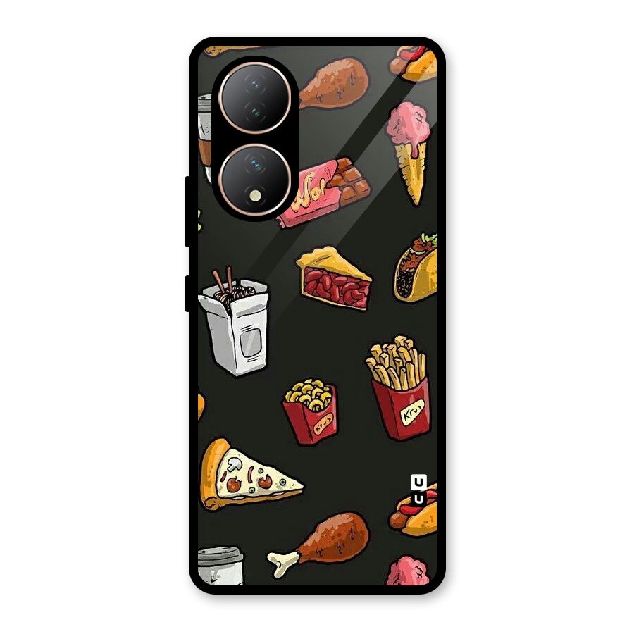 Foodie Pattern Glass Back Case for Vivo Y100A