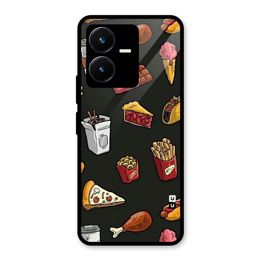 Foodie Pattern Glass Back Case for Vivo Y22s