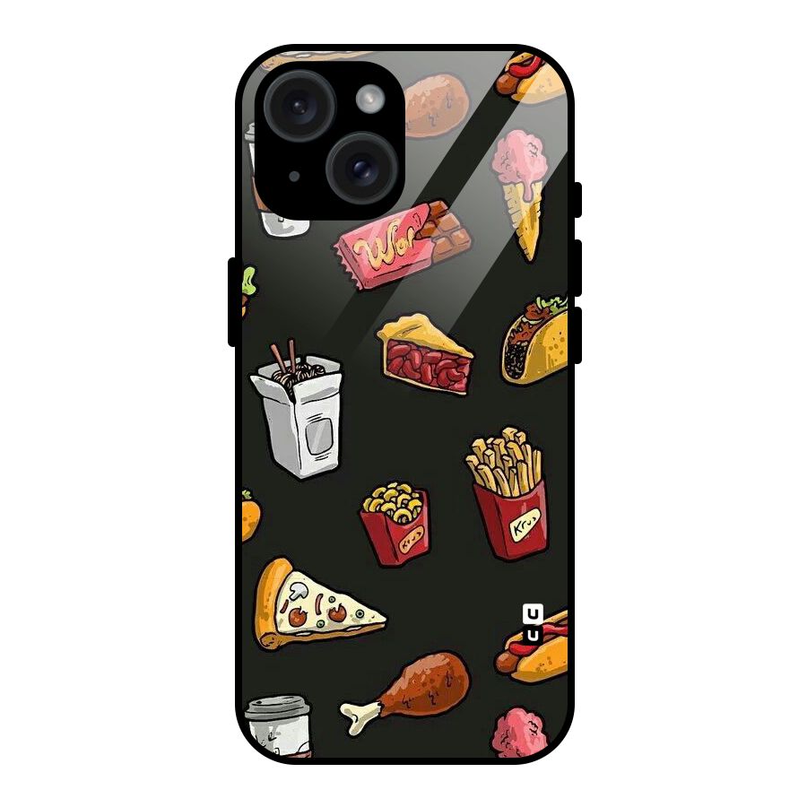 Foodie Pattern Glass Back Case for iPhone 15