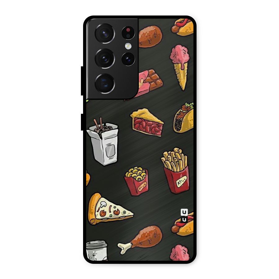 Foodie Pattern Metal Back Case for Galaxy S21 Ultra 5G