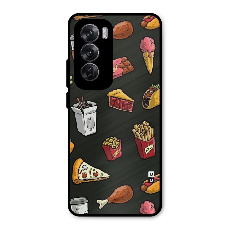 Foodie Pattern Metal Back Case for Oppo Reno12 Pro