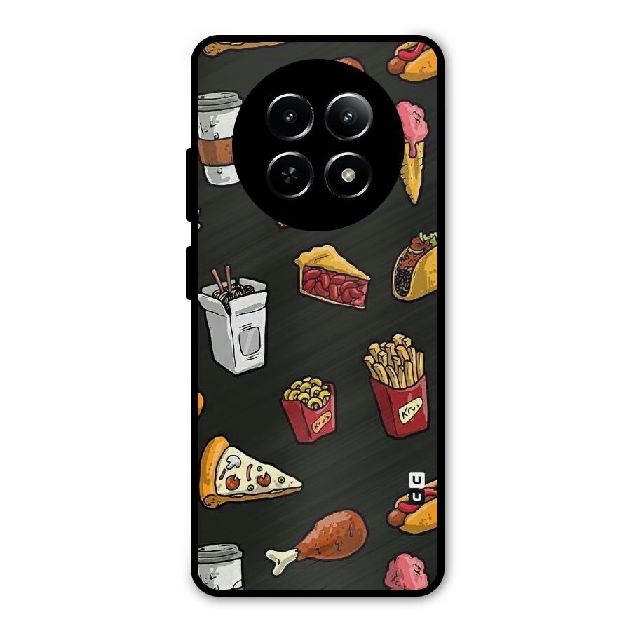 Foodie Pattern Metal Back Case for Realme 12 5G