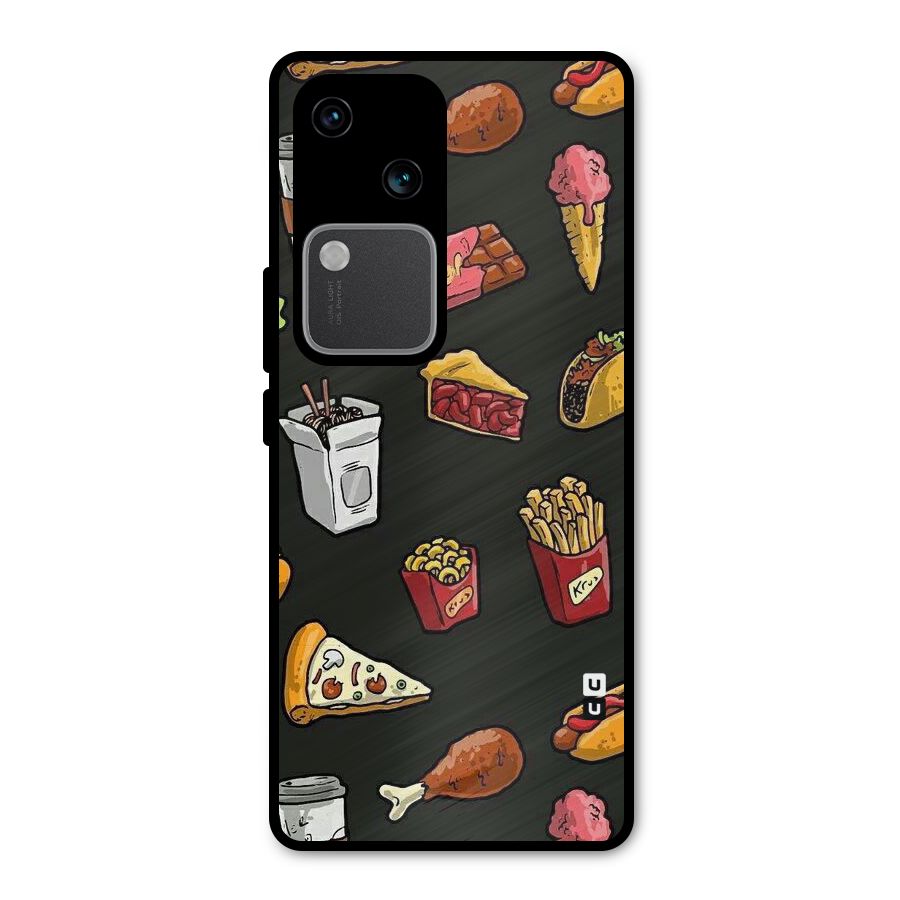 Foodie Pattern Metal Back Case for Vivo V30 Pro