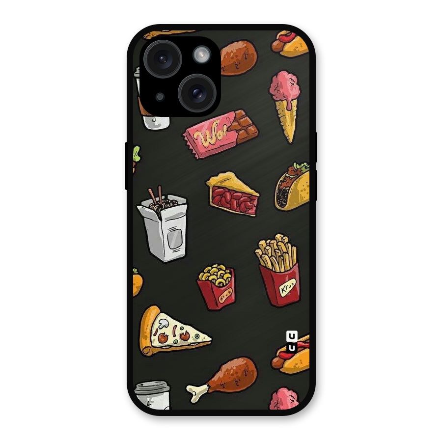 Foodie Pattern Metal Back Case for iPhone 15