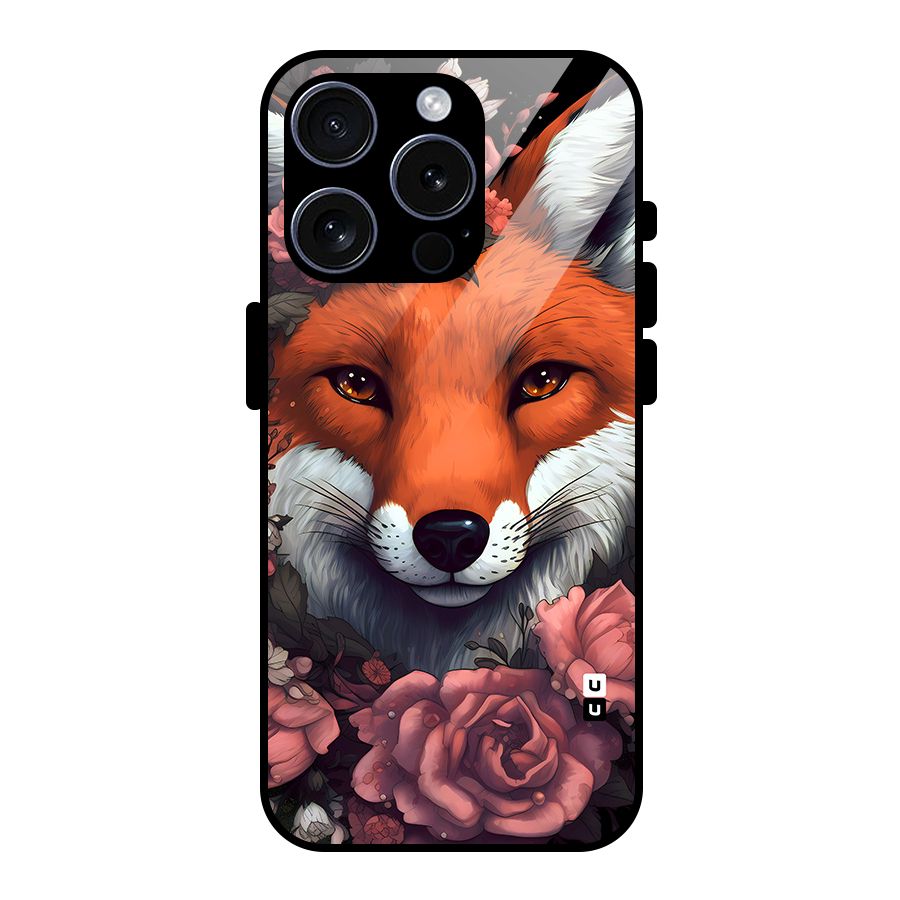 Fox and Roses Glass Back Case for iPhone 15 Pro