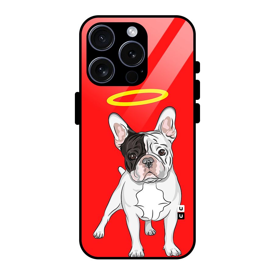 French Cute Angel Doggo Glass Back Case for iPhone 15 Pro