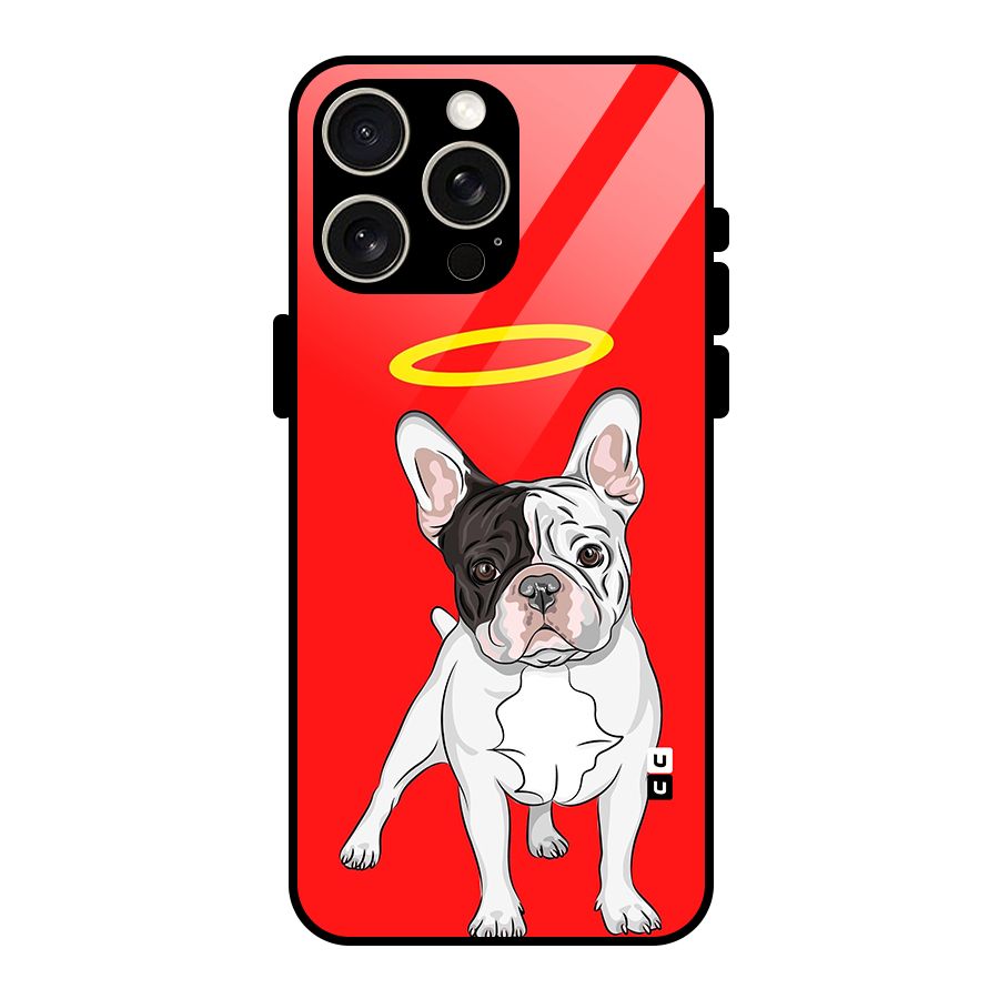 French Cute Angel Doggo Glass Back Case for iPhone 15 Pro Max