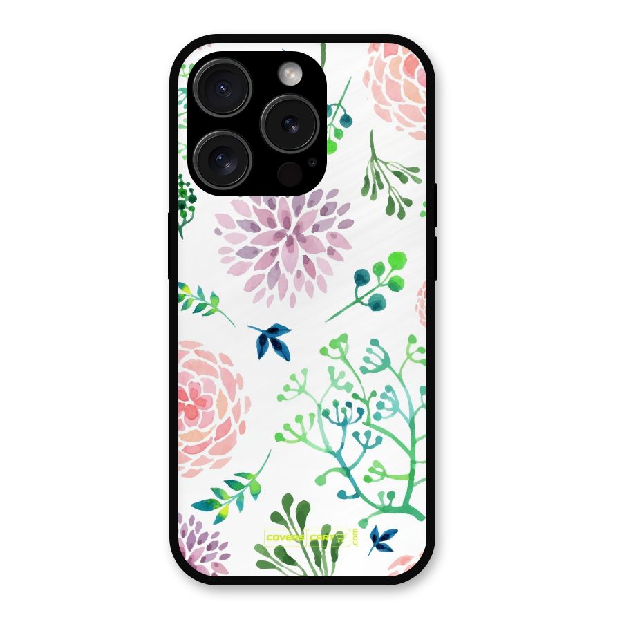 Fresh Floral Metal Back Case for iPhone 15 Pro