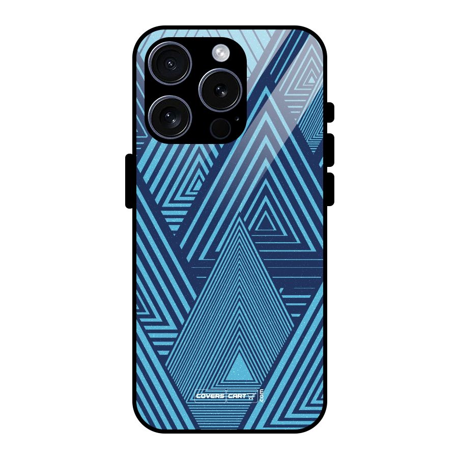 Geometric Blue Print Glass Back Case for iPhone 15 Pro