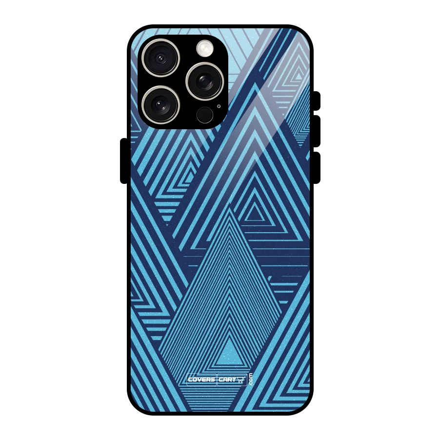 Geometric Blue Print Glass Back Case for iPhone 15 Pro Max