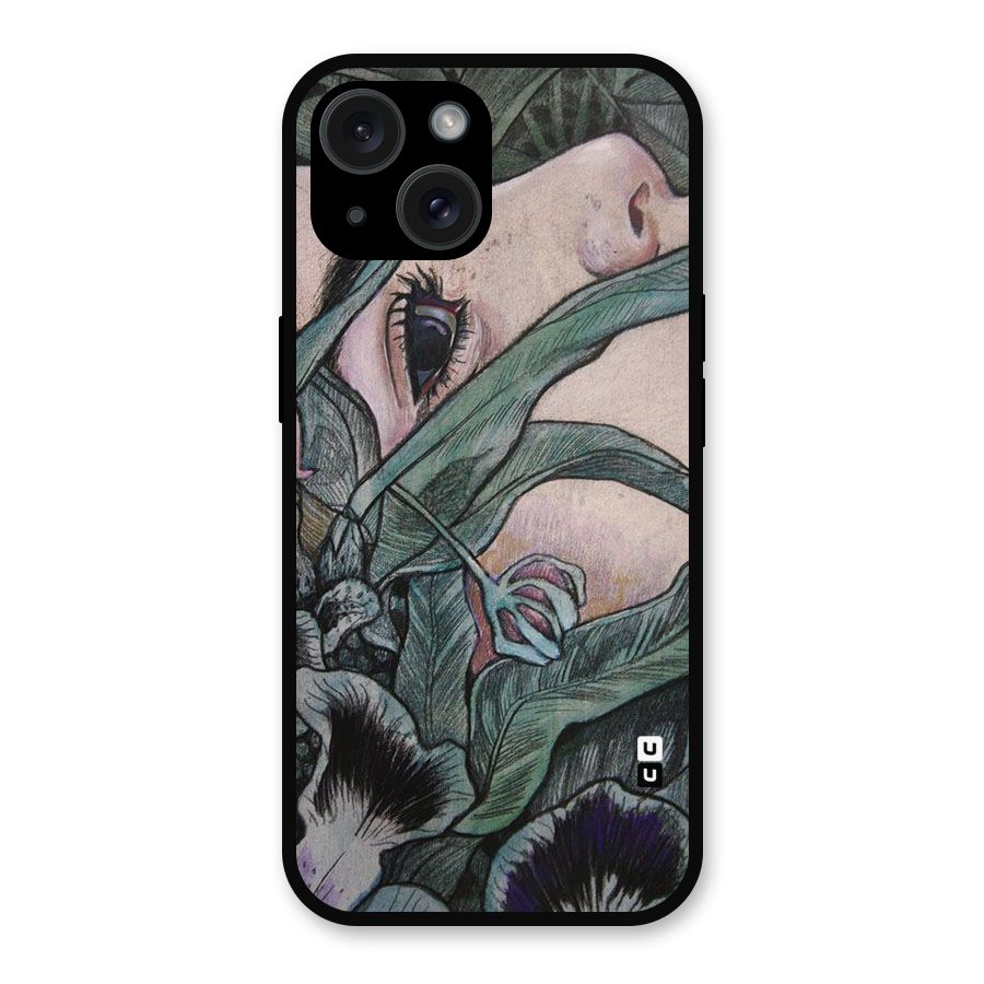 Girl Grass Art Metal Back Case for iPhone 15