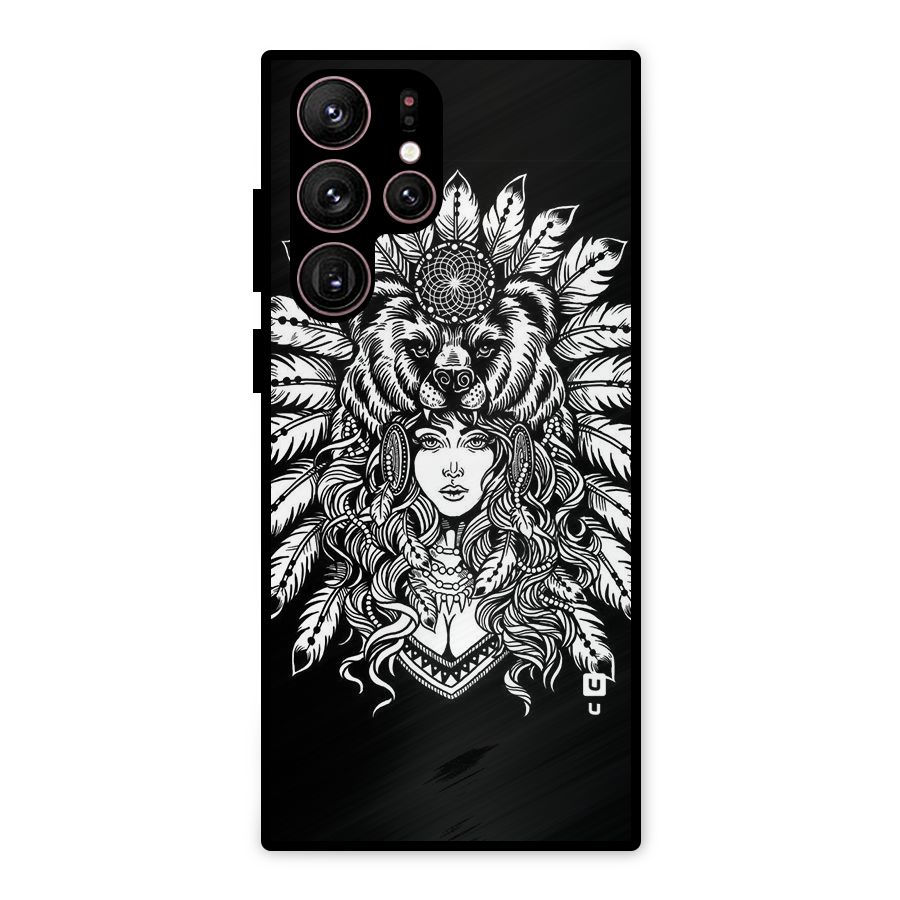 Girl Pattern Art Metal Back Case for Galaxy S22 Ultra 5G