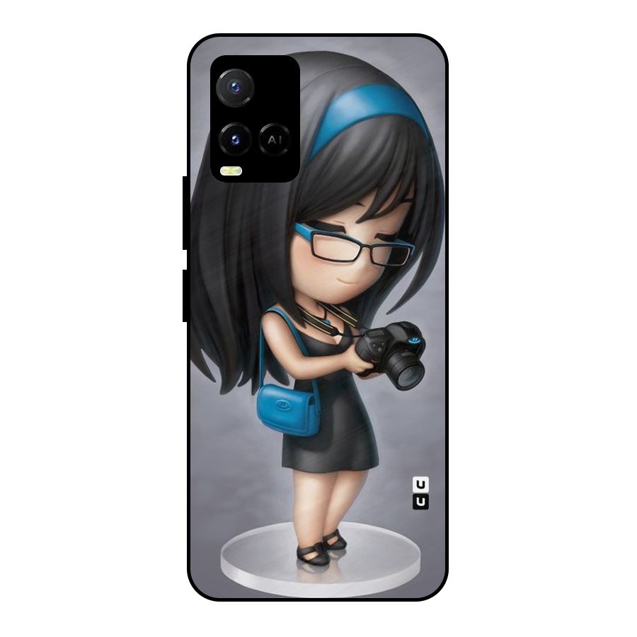 Girl With Camera Metal Back Case for Vivo Y21A