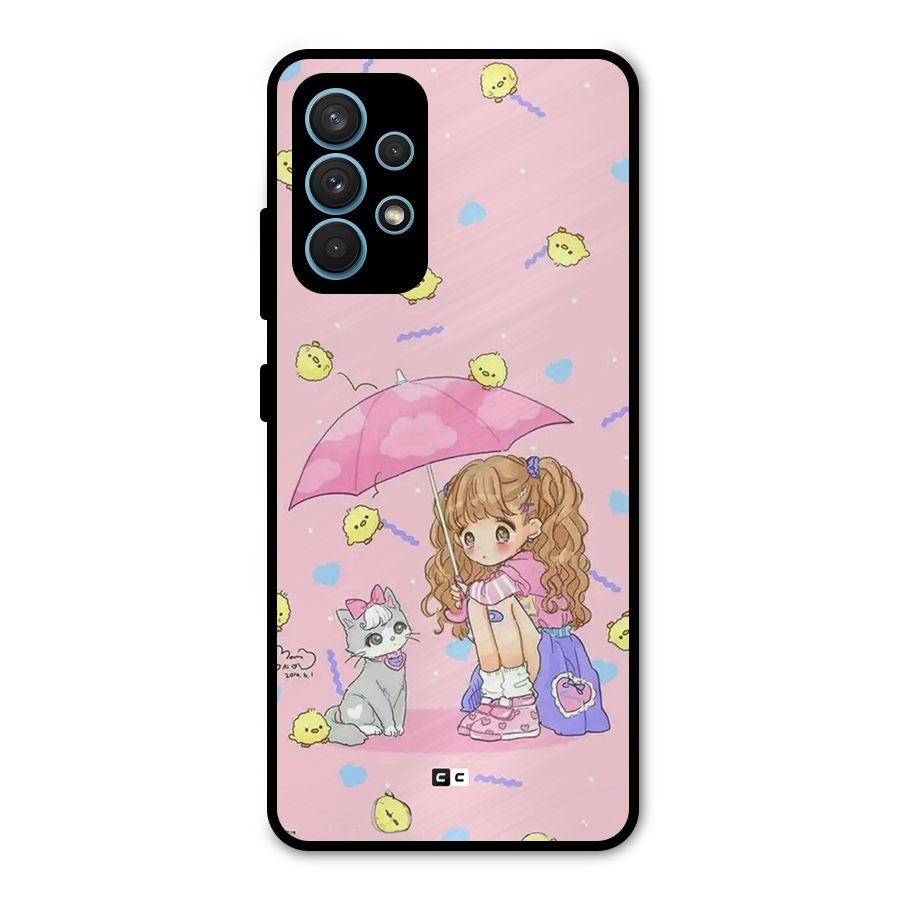 Girl With Cat Metal Back Case for Galaxy A32