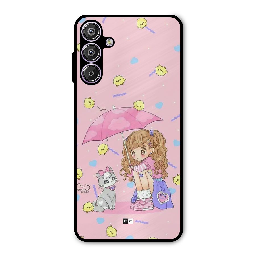 Girl With Cat Metal Back Case for Galaxy F15