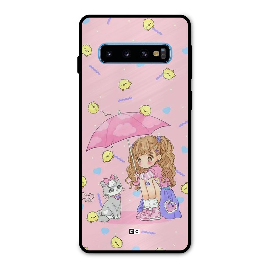 Girl With Cat Metal Back Case for Galaxy S10