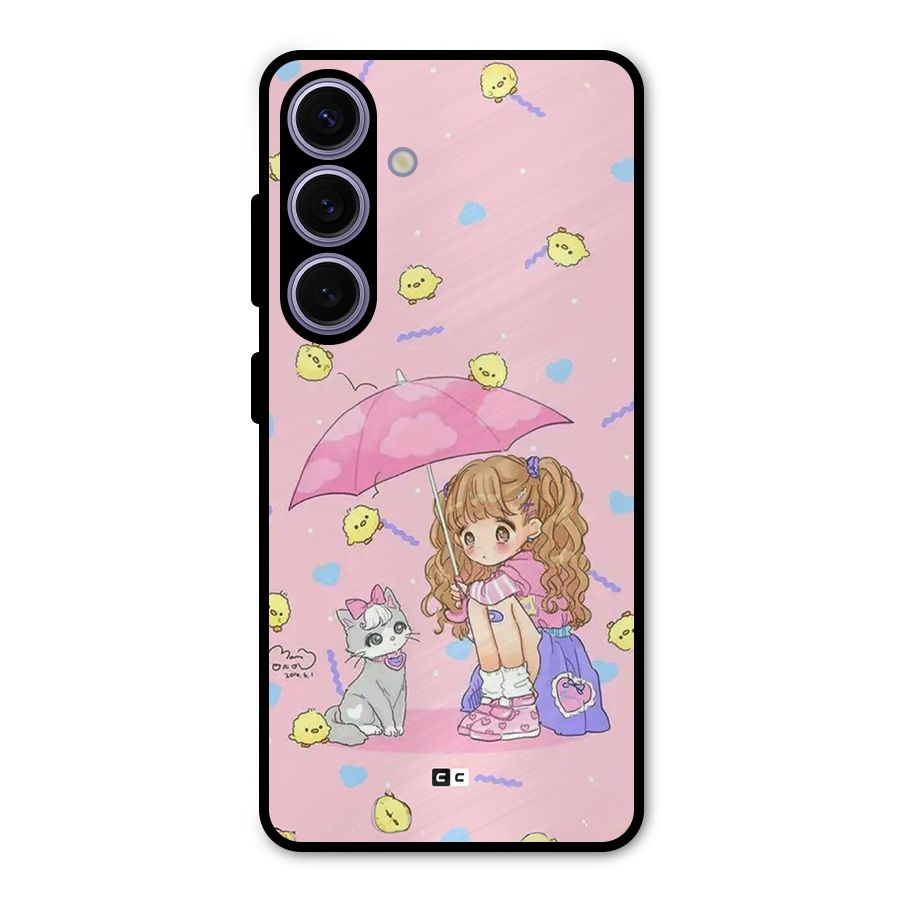 Girl With Cat Metal Back Case for Galaxy S24