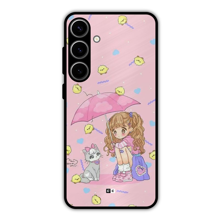Girl With Cat Metal Back Case for Galaxy S24 Plus