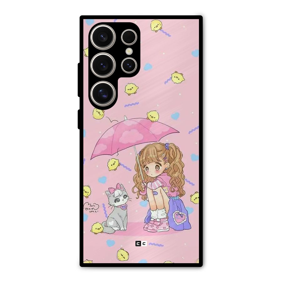 Girl With Cat Metal Back Case for Galaxy S24 Ultra