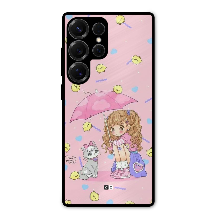 Girl With Cat Metal Back Case for Galaxy S25 Ultra