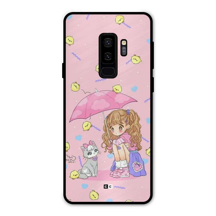 Girl With Cat Metal Back Case for Galaxy S9 Plus