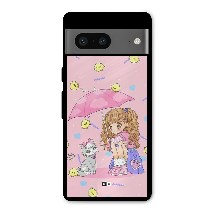 Girl With Cat Metal Back Case for Google Pixel 7