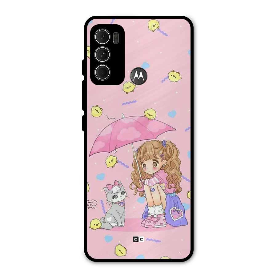 Girl With Cat Metal Back Case for Moto G60