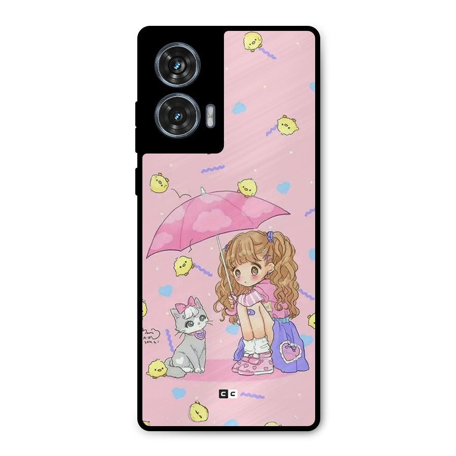 Girl With Cat Metal Back Case for Motorola Edge 50 Fusion