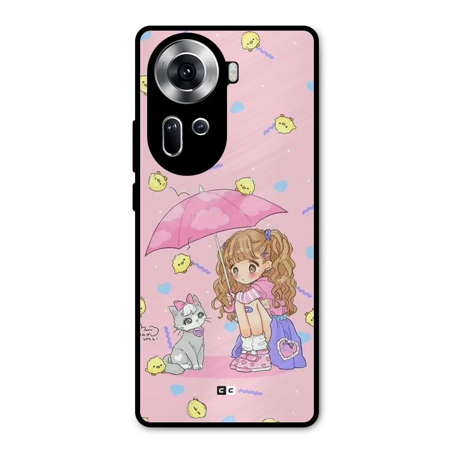Girl With Cat Metal Back Case for Oppo Reno11 5G