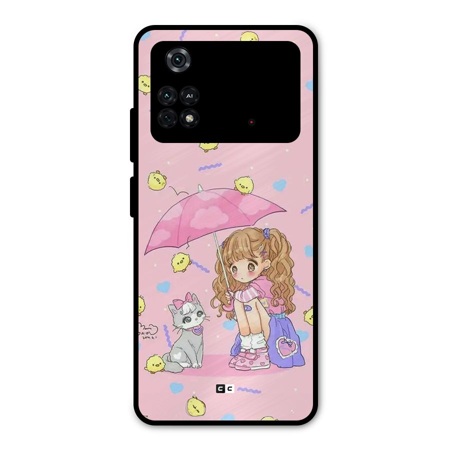 Girl With Cat Metal Back Case for Poco M4 Pro 4G