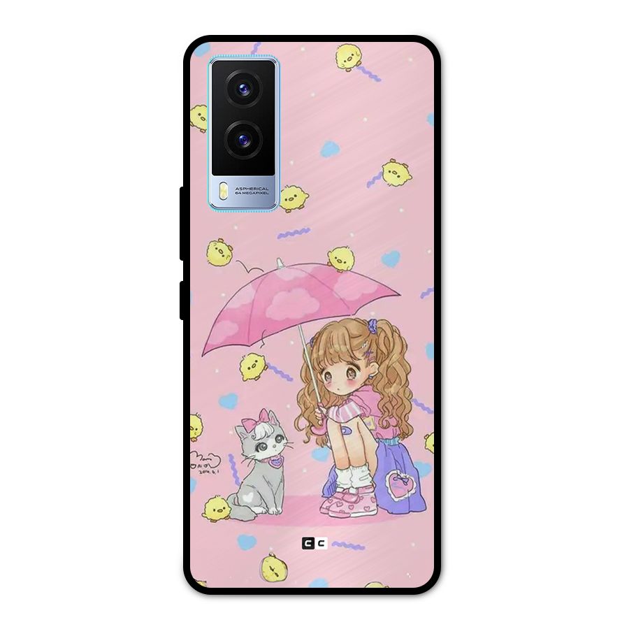 Girl With Cat Metal Back Case for Vivo V21e 5G