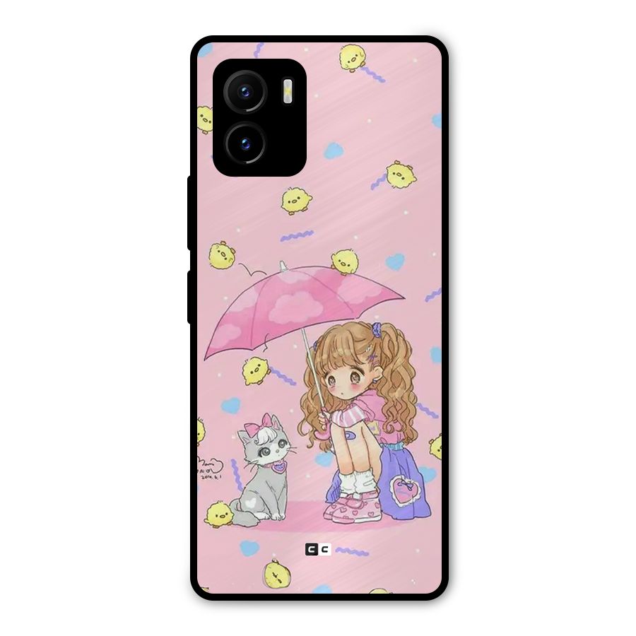 Girl With Cat Metal Back Case for Vivo Y15s