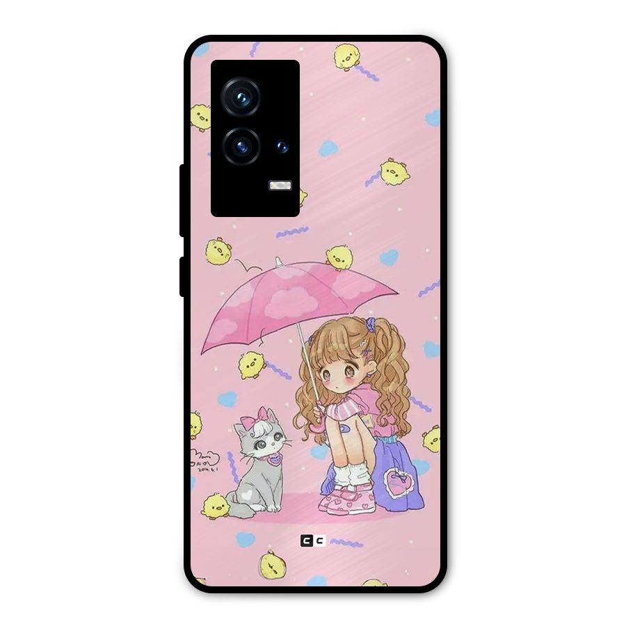 Girl With Cat Metal Back Case for iQOO 9 5G