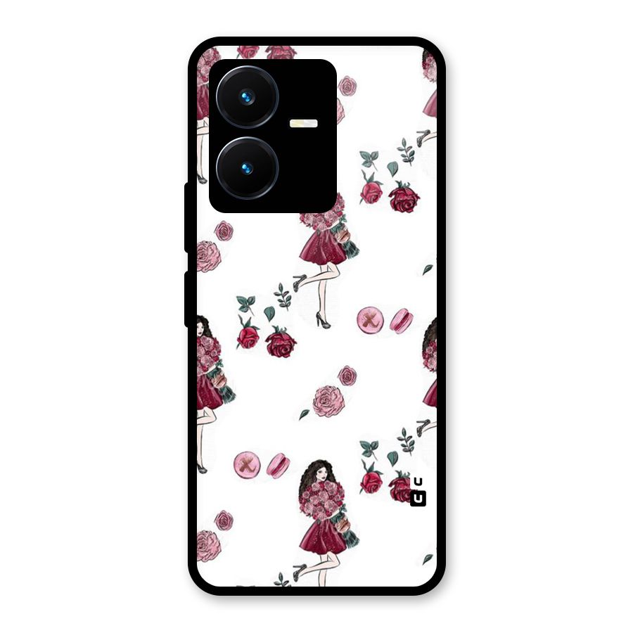 Girl With Flowers Glass Back Case for Vivo Y22s