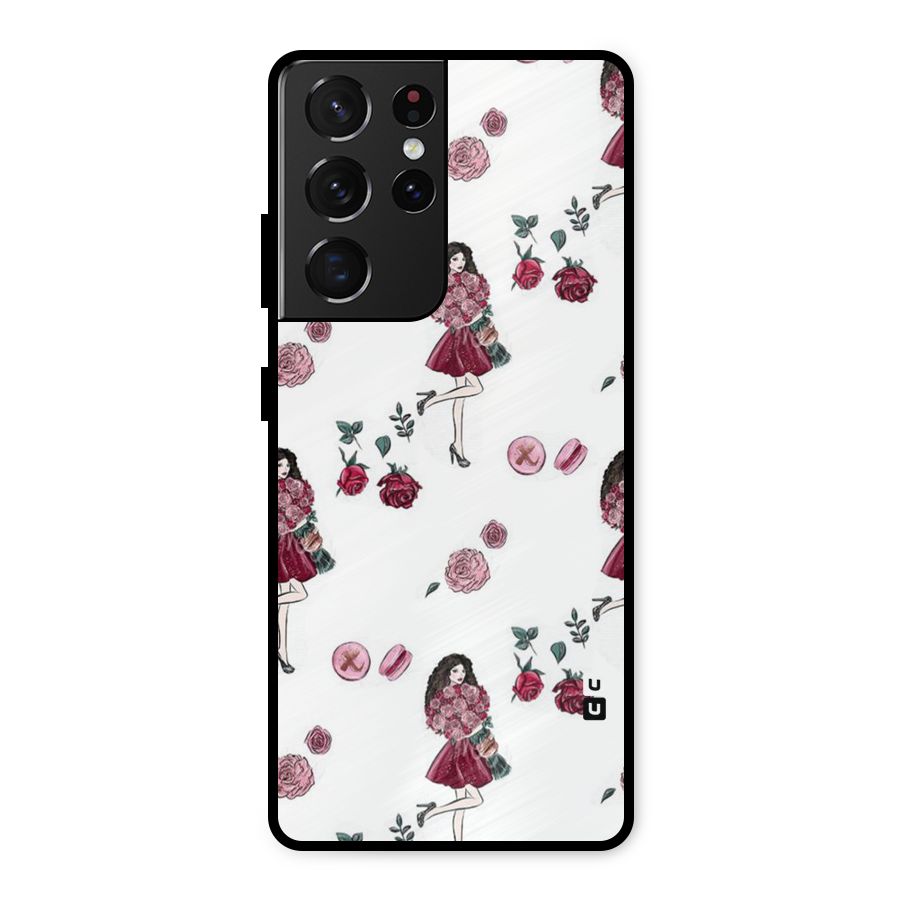 Girl With Flowers Metal Back Case for Galaxy S21 Ultra 5G