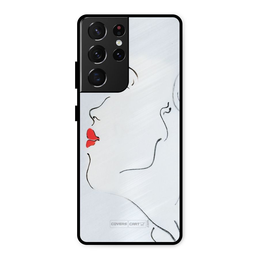 Girl in Red Lipstick Metal Back Case for Galaxy S21 Ultra 5G